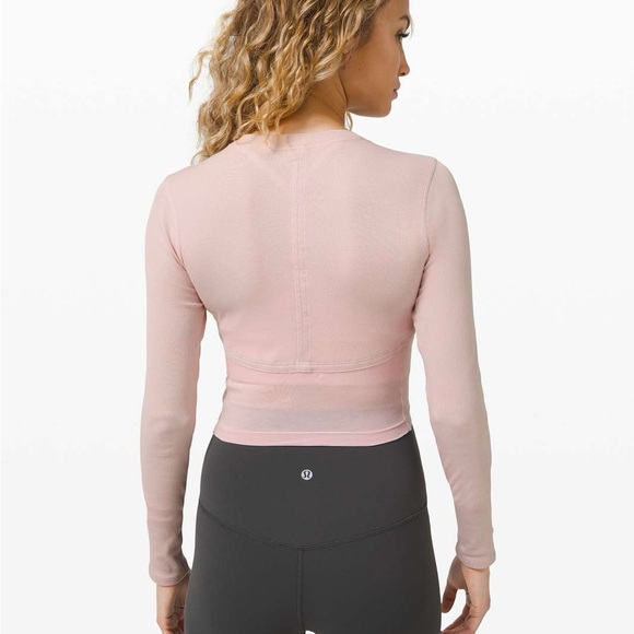 Lululemon Better Best Cut Out Light Pink Ribbed Long Sleeve Cropped Top - Picture 3 of 12